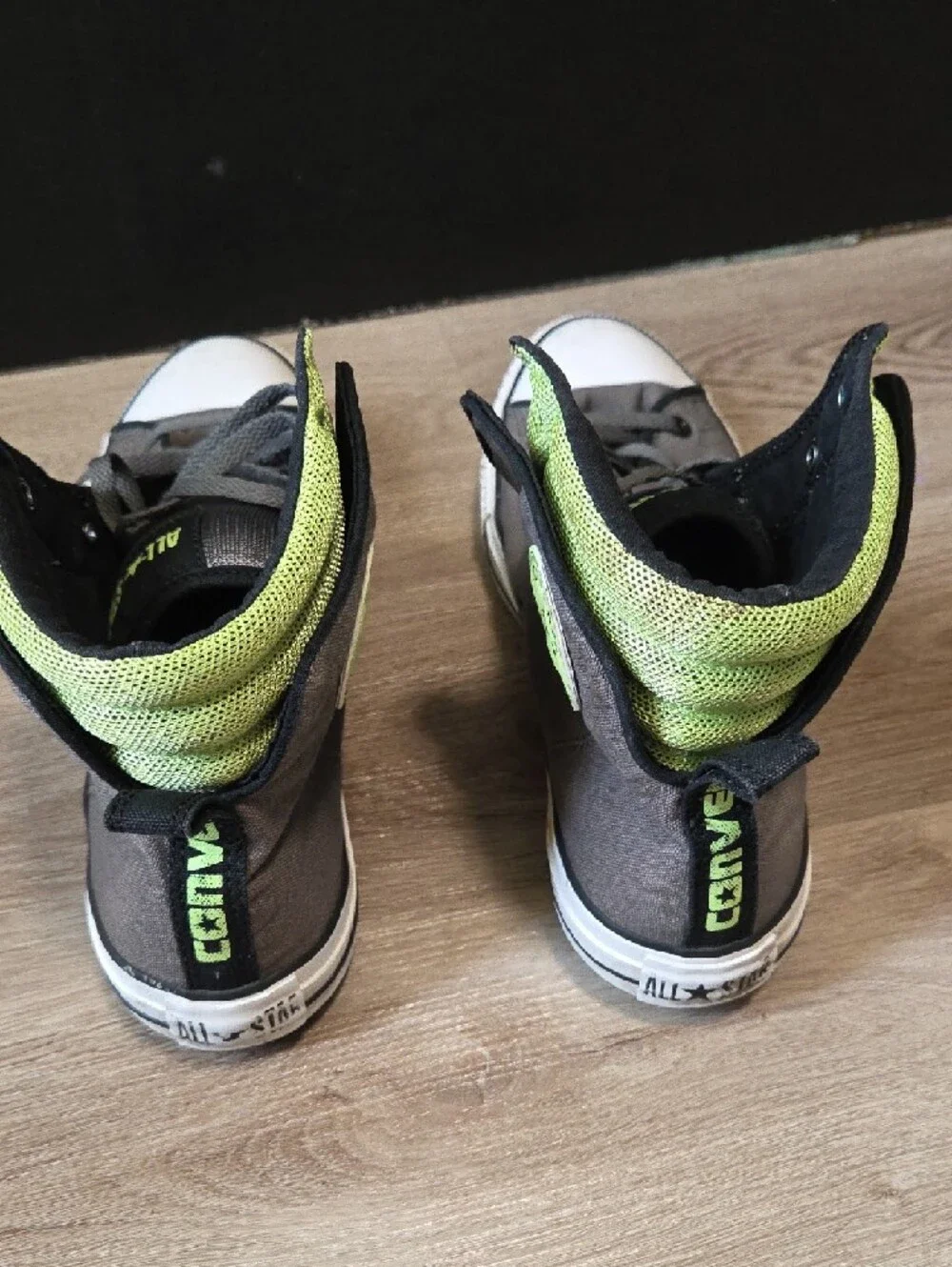 Allstar Converse High-Top Sneakers Gray with Neon Green Accents - Picture 4 of 7
